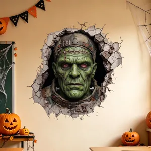 Halloween 3D αυτοκόλλητο τοίχου τέρας Φρανκενστάιν με εφέ σπασμένου τοίχου