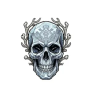 Detailed skull Halloween window sticker with Nordic patterns on white background