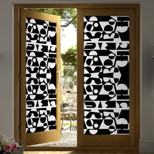 Modern black and white geometric abstract privacy glass film for bathroom and windows