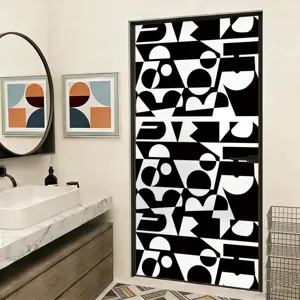 Black and white geometric abstract frosted glass film for bathroom privacy protection