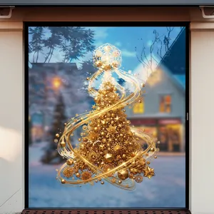 Sticker électrostatique sapin de Noël géométrique doré pour vitrine de fête festive