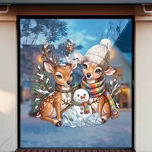 Festliche Weihnachtsfensteraufkleber mit süßem Rentier- und Schneemann-Cartoon-Design