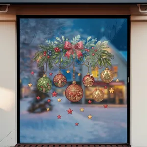 Festive Christmas window stickers featuring hanging ornaments, red bow and golden stars