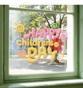 Adesivo per finestre 3D Happy Children's Day per decorazione vetri in aula scolastica