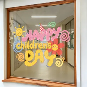 Adesivo statico colorato Happy Children's Day per finestre di scuole e aule