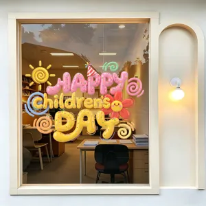 Adesivo statico HAPPY Children's Day stile palloncino 3D per decorazione finestre