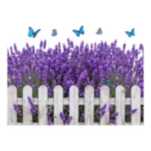 Decorative lavender flower fence wall stickers with blue butterflies for home decoration