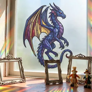 Halloween Stained Glass Dragon Window Sticker Colorful Blue Purple Dragon Static Cling Decal For Glass Door Home Party Decoration