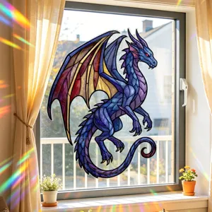 Colorful mythical blue dragon stained glass window sticker film for Halloween party decoration
