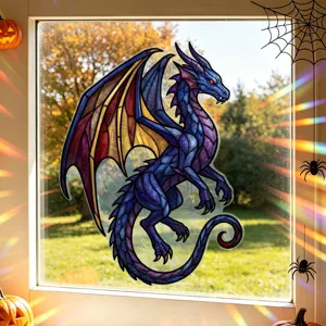 Magical stained glass dragon window cling sticker for Halloween party window decoration
