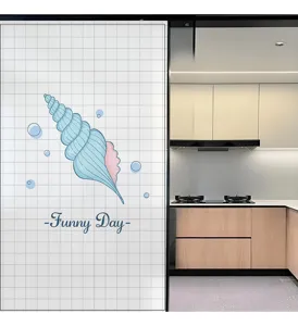 Blue cartoon seashell frosted glass film with Funny Day text detail