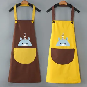 Grembiule da cucina impermeabile con stampa di animali animati, tasche doppie.