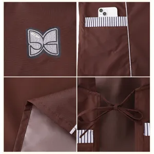 Waterproof kitchen apron with pocket, minimalist solid color sleeveless workwear uniform.