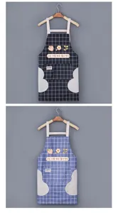 Kitchen waterproof oilproof apron with wipeable fleece side patches, stylish plaid design.