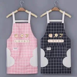 Waterproof Oil-Proof PVC Kitchen Apron With Pockets Plaid Design Hand Wiping Cloth Apron For Cooking Women Men Home