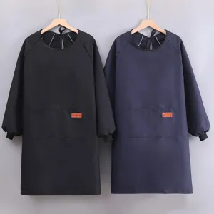 Long sleeve apron for kitchen cooking housework waterproof breathable workwear dark blue black