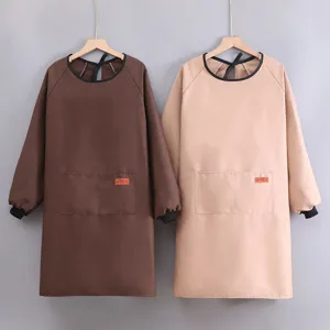 Long sleeve canvas apron smock workwear with pockets for kitchen cooking restaurant baking