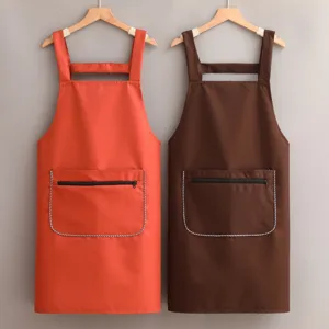 Set de tablier de cuisine imperméable avec poche zippée sangle croisée réglable pour travail.