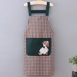 Women plaid kitchen apron with pocket breathable cotton cooking workwear coverall