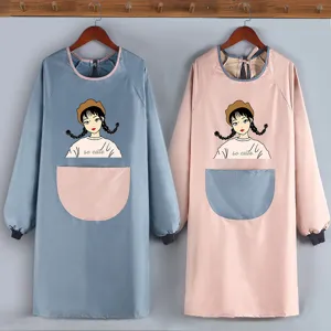 Grembiule Da Cucina Impermeabile E Anti-Olio A Manica Lunga Con Tasche Unisex Stampa Cartoon Carina Abbigliamento Da Lavoro PVC