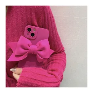 Pink 3D bow iPhone case cute sweet style shockproof protective cover for Apple smartphones.
