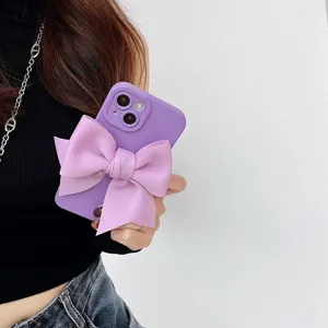 Cover per telefono in silicone con fiocco rosa 3d viola per iphone accessorio stile ragazza