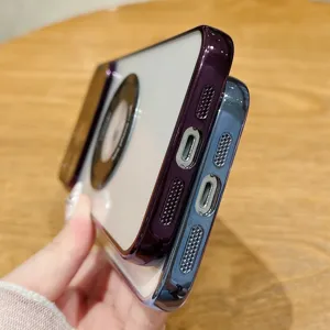 Funda de teléfono magnética galvanizada con gran ventana, recortes precisos y diseño elegante.