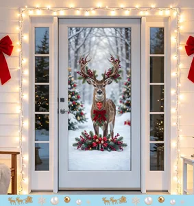 Sticker de porte de Noël avec renne pour une décoration festive de votre maison