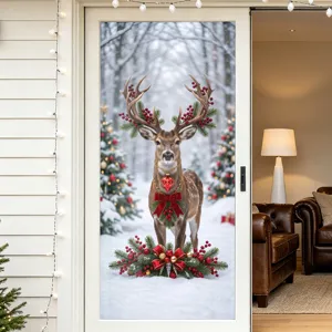 Autocollant de Fenêtre Renne Noël Adhésif Statique PVC Forêt Enneigée Décalcomanie de Porte Vitrée Décoration de Fête Maison