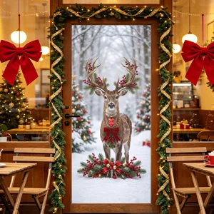 Autocollant de porte renne de Noël pour vitres et décoration festive pour la maison