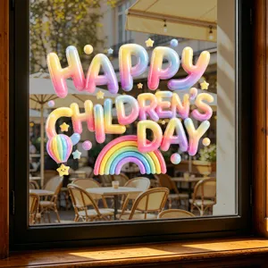 Happy Children's Day Colorful Balloon Rainbow Static Window Stickers 3D Effect PVC Decals For School Shop Glass Decoration