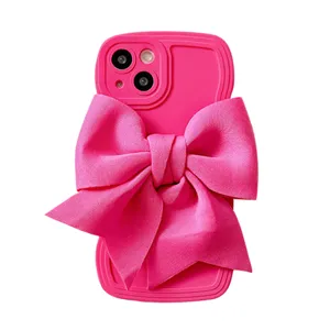 Cover Telefono Rosa con Fiocco Carina Custodia Protettiva in Silicone Ondulata per Donne