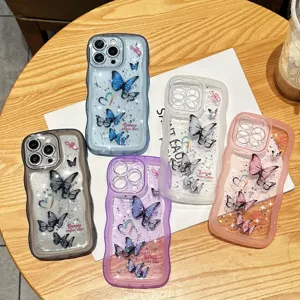 Koreaanse Stijl Glitter Ster Epoxy Vlinder Golvende TPU Telefoonhoesje Voor iPhone