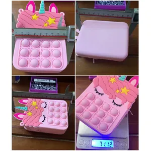Rosa Einhorn Silikon Pop It Fidget Spielzeug Tasche süße Kinder Münzbeutel Handtasche.
