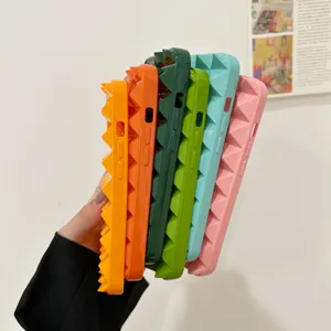 Colorful 3D spike phone case detail shot, soft silicone material for iPhone series, stylish look.