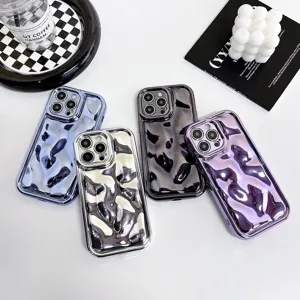 Electroplated liquid meteorite pattern phone case for iPhone 16 15 14 13 Pro Max stylish cover.