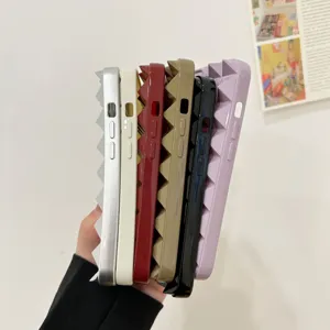 Minimalist rivet phone case for iPhone 14 Pro Max 13 12, solid glossy soft protective cover.