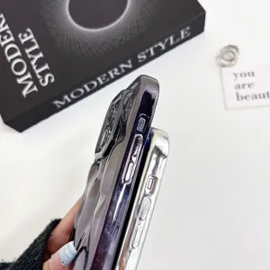 Detailed close-up of electroplated meteorite texture phone case, stylish wavy design, premium feel.
