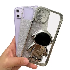 Clear glitter phone case with electroplated astronaut stand for iPhone 14 Pro Max 13 XR