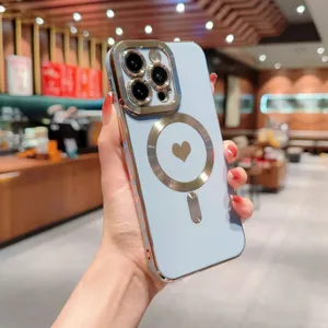 Cover per Telefono Magnetica Placcata per iPhone 14 Pro Max 13 12 11 Custodia Morbida Cuore