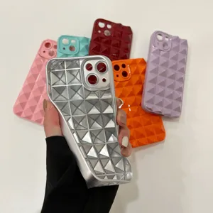 Detailed view of 3D geometric rhombus pattern soft silicone protective phone case stylish.