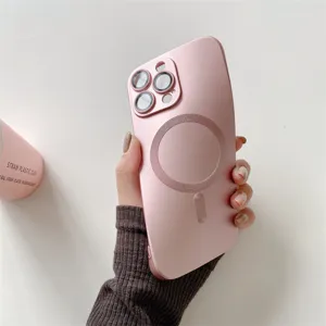 Pink MagSafe phone case compatible with iPhone, electroplated finish with lens protection.