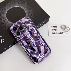 Purple electroplated fluid texture phone case for iPhone detailed close up view elegant style