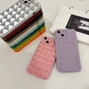 Detailed view of colorful 3D pyramid rivet silicone phone cases, stylish and protective.