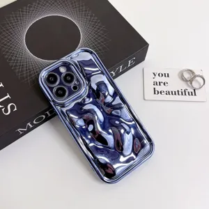 Electroplated liquid meteorite texture phone case for iPhone 16 Pro Max 15 14 13 luxury blue cover