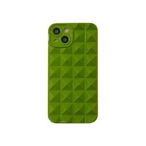 Green geometric pyramid texture phone case detail, soft TPU smooth surface design