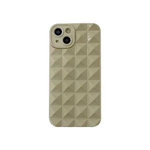 Beige 3D Pyramid Stud iPhone Case Smooth Soft Silicone Protective Cover Compatible