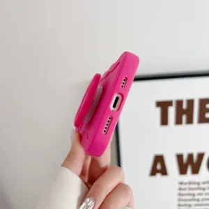 Rosa flüssige Silikon Welle Handyhülle mit Make-up Spiegel Ständer Detailansicht präzise.
