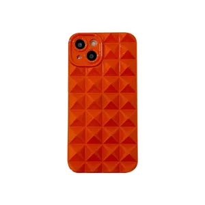 Glossy orange pyramid stud phone case, stylish protective cover for iPhone 14 Pro Max 13