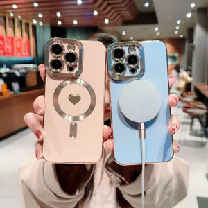 Custodia per Telefono in TPU Galvanizzato con ricarica wireless magnetica e motivo a cuore per iPhone